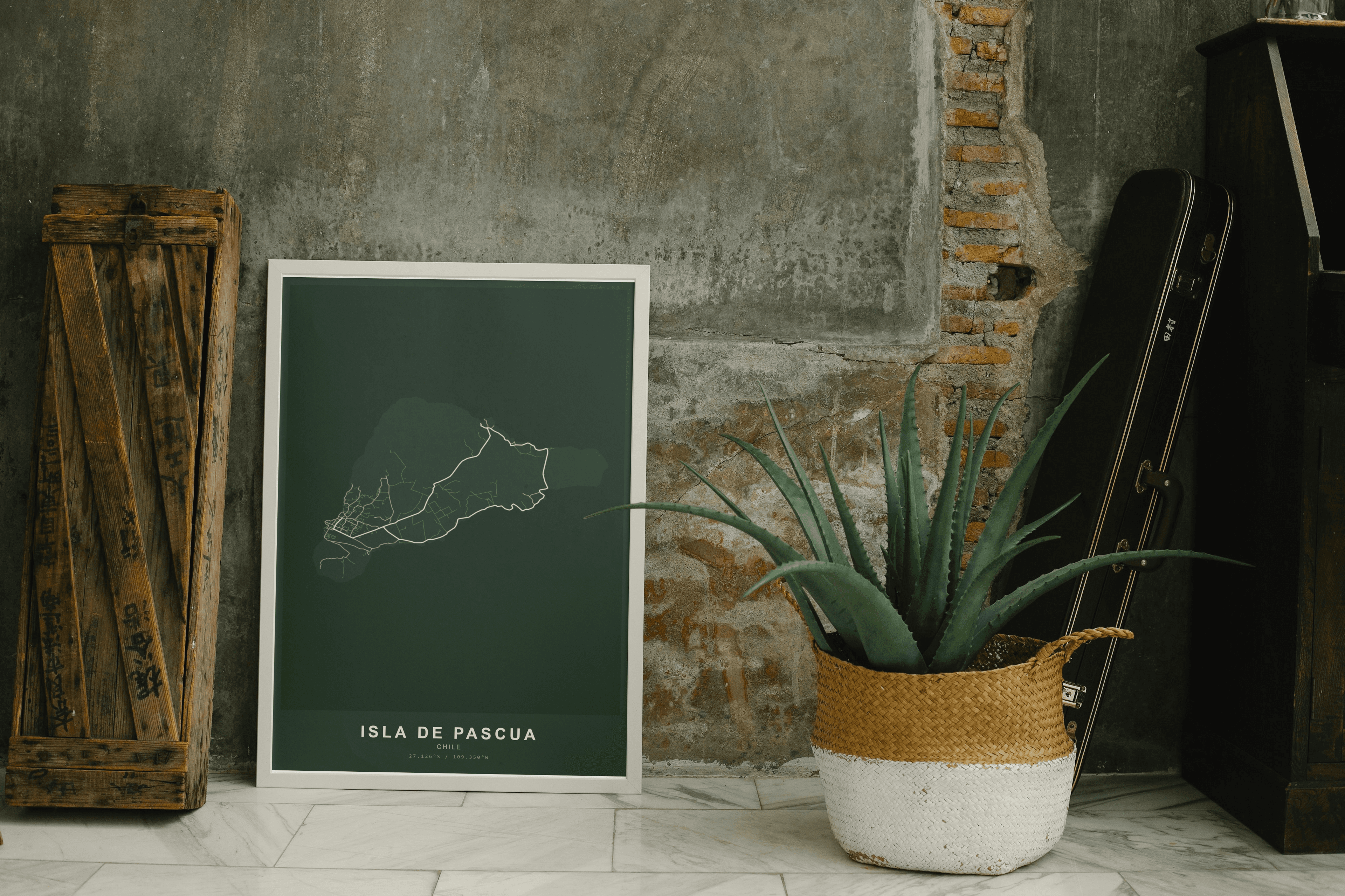 Poster de Isla de Pascua en pared rústica